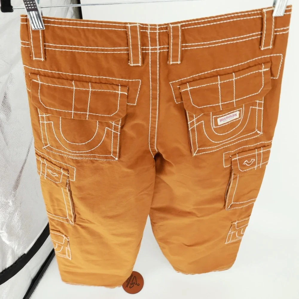 True Religion‎ Big T Double Pocket Baggy Cargo Jeans Caramel Cafe Size 28 Cotton